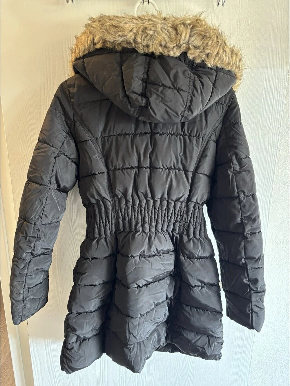 Laundry by Shelli Segal Black Puffer Jacket Coat Faux Fur Hood Women's Size M